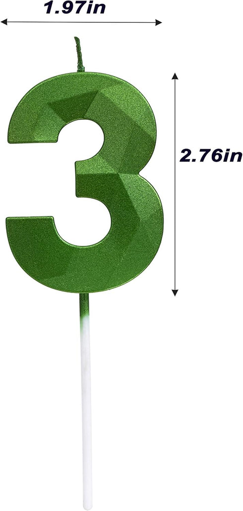 Green Happy Birthday Cake Candles,Wedding Cake Number Candles,3D Design Cake Topper Decoration for Party (Green Number 3)...