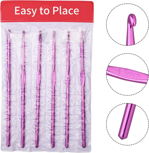 6PCS 4.5 mm Crochet Hook Size 7 Aluminum Knitting Needles for DIY Craft, Small Crochet Hooks Set, Yarn Hook Crochet Needles for Beginners Women Ad...