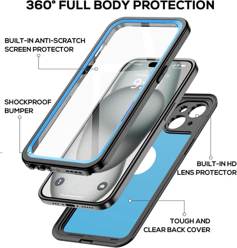 for iPhone 15 Plus Waterproof Case,Waterproof Shockproof IP68 Full-Body Sturdy Case Built-in Screen Protector, Durable Underwater for Full Sealed ...