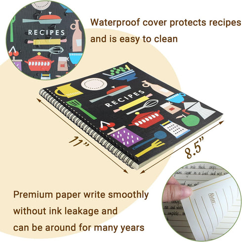1 Pack 8.5" x 11" Recipe Book to Write in Your Own Recipes, Blank Recipe Notebook, Spiral Cookbook Recipe Journal Notebook Include 120 Recipes Pag...