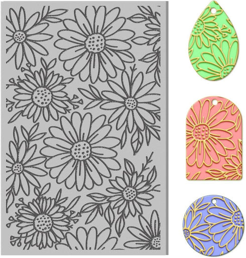 CHGCRAFT Polymer Clay Texture Sheets Daisy and Leaves Clay Texture Mat Flowers Clay Texture Sheets Embossing Polymer Clay Tools Polymer Clay Pad E...