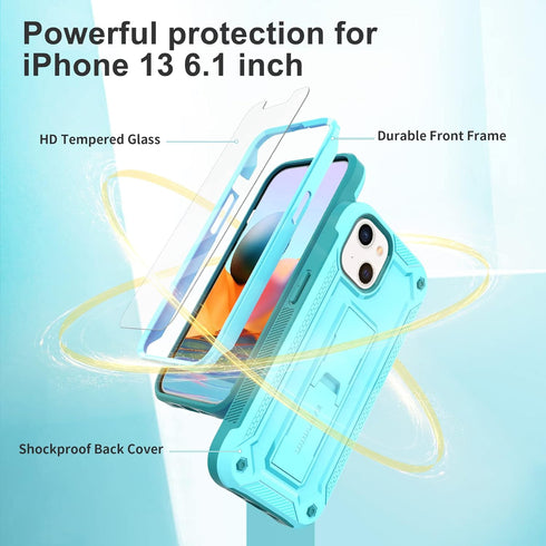 URBANITE for iPhone 13 Case with Kickstand, Military Grade Shockproof Protection Cover with Screen Protector Compatible with Apple iPhone 13 6.1 I...