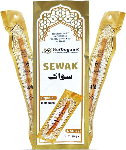 Sewak Natural Miswak Traditional Toothbrush, No Flavor All Natural for Oral Health, Hygiene, Fresh Breath, Light Weight, Vacuum Sealed (Pack of 2)...