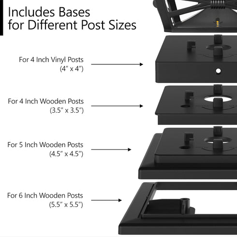 Davinci Lighting Renaissance Solar Outdoor Post Cap Lights - Includes Bases for 4x4 5x5 6x6 Posts - Bright LED Light - Slate Black (1 Pack)...
