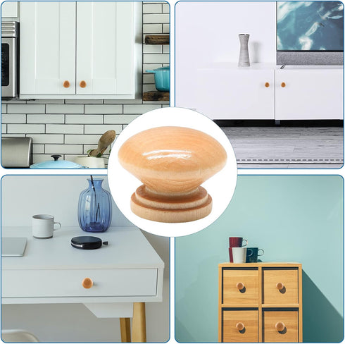15PCS Round Wood Drawer Knobs, 1-3/8 inch Diameter Mushroom Knobs Wooden Cabinet Pulls Handles with Mounting Screws for Furniture - Wood Grain...