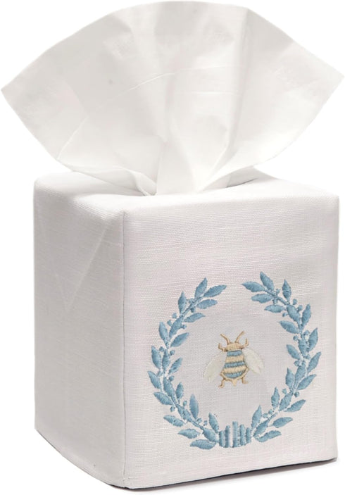 Jacaranda Living Square Tissue Box Cover, Linen/Cotton Fabric Tissue Holder, Decorative Cloth Tissue Cube Cover, Nature Designs Napoleon Bee Wreat...