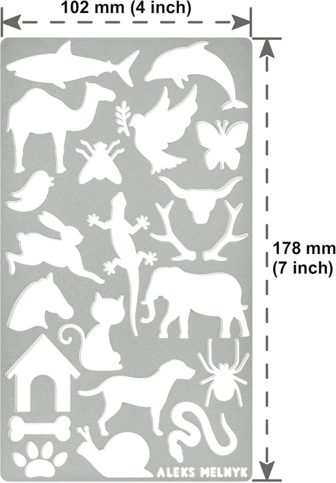 Aleks Melnyk No.43 Metal Stencils, Small Animals, Woodland, Pets, Cat, Dog, Fox, Lizard, Sea Ocean Animals, Kit 3 PCS, Templates for Wood Burning,...