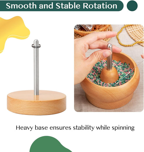 Tilhumt Bead Spinner for Jewelry Making, Effortless Rotating Wooden Clay Bead Spinner with 2 Big Eye Beading Needles and 3000 Seed Beads, Beading ...
