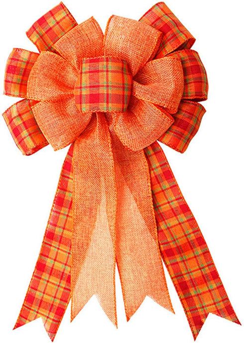 Orange Buffalo Plaid Burlap Bow for Thanksgiving, Fall, Christmas - Large Wreath, Tree Topper, Indoor/Outdoor Decoration...