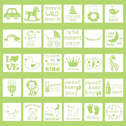 30pcs Baby Shower Stencils, Fabric Stencils for Clothes Phrases Animals Patterns Templates Baby Stencils for Painting Baby Shower Stencils for One...