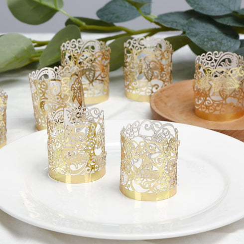 LOVEINUSA 48pcs Votive Candles Holders Wraps, Gold Tea Light Candle Fairy Home Decoration (No Bottom)...