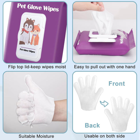 GJEASE Pet Cleaning Bathing Wipe Gloves for Dogs & Cats,Extra Thick Nourish Fur Grooming Wipe Gloves for Face and Paws & Butt,Pet Wipe Gloves Clea...