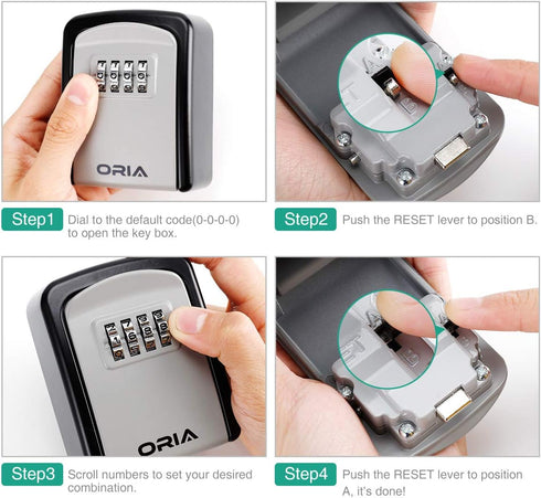 ORIA Key Lock Box, Key Safe Box, 4 Digit Combination Key Storage Lock Box Waterproof, 5 Keys Capacity with Removable Shackle for Indoor Outdoor, S...