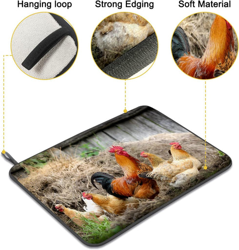 Dish Drying Mat For Kitchen Counter Rooster Chicken Hen Farm Absorbent Microfiber Kitchen Drying Mats For Dishes Reversible Countertop Dish Draine...