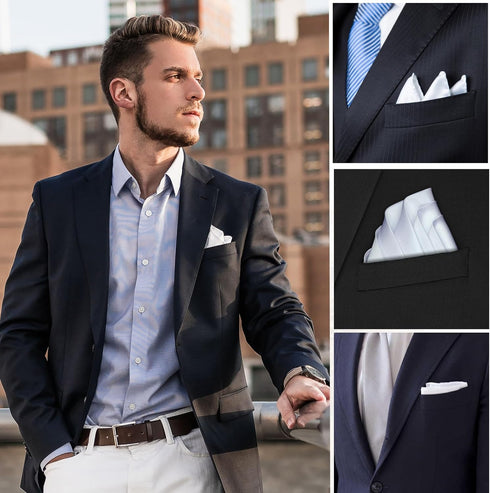2pcs Men's Handkerchiefs Selected Soft White Hankie Suit Solid Pocket Squares Towel Premium Gent Hankies for Men Father's Day...