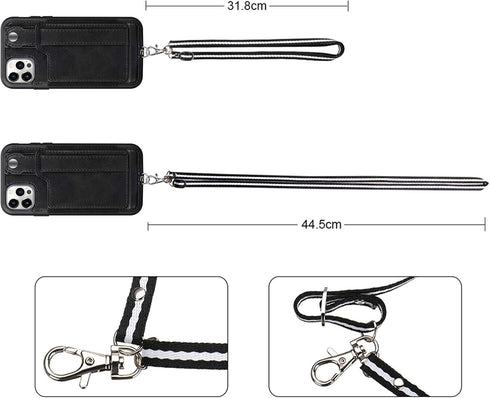 TOOVREN Wallet Case for iPhone 12 Pro Max Lanyard Case with PU Leather Kickstand Detachable Neck Strap Cover for iPhone 12 Pro Max 6.7" for Men Wo...