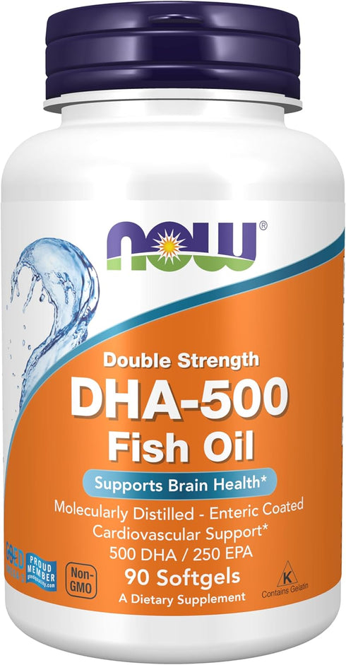 NOW Supplements, DHA-500 with 250 EPA, Molecularly Distilled, Supports Brain Health*, 90 Softgels...