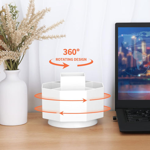 LETURE Desk Organizer, 360-Degree Rotating Pen Pencil Holder, 5 Compartments Desktop Stationary Organizer, Home Office Art Supply Storage Box Cadd...