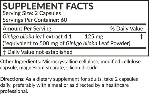 Futurebiotics Ginkgo Biloba 500mg Extra Strength - Non-GMO, 120 Vegetarian Capsules...