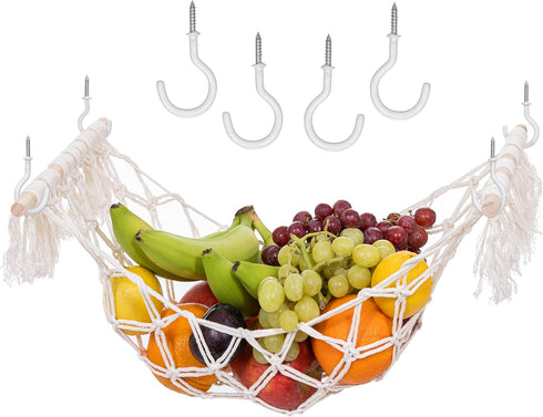 Macramé Fruit Hammock for Kitchen Under Cabinet - Banana Holder- Hanging Cabinet- Vegetable Hammock- Produce Macrame Basket- Storage- CREAM, 11.8i...