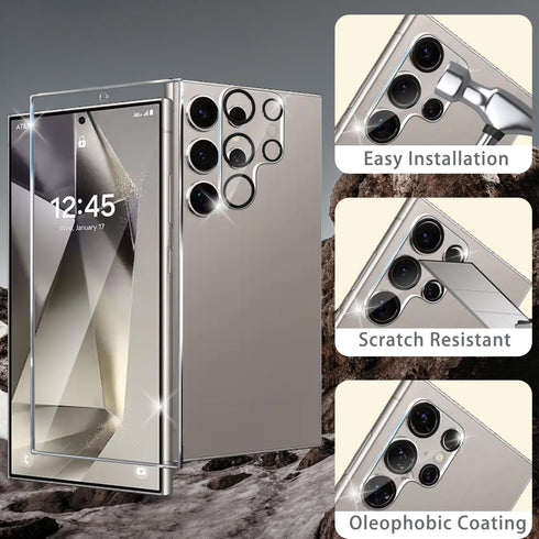 3 Pack Galaxy S24 Ultra Screen Protector, 2 Pack Camera Lens Protector with Easy Installation Tray, Supports Fingerprint Sensor, HD Retina Clarity...