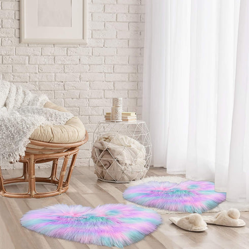 Mudder 2 Pieces Heart Shaped Rug Faux Room Fluffy Carpet Heart Shaped Door Mat for Room Bedroom, 12 x 16 Inch(Pink, Purple, Green)...