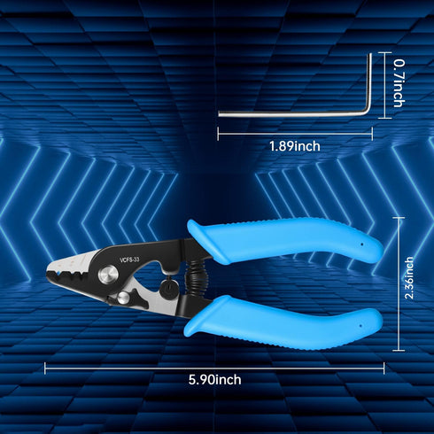 VCFS-33 Fiber Optic Stripper 3 Port Hole Fiber Optic Stripping Tool with 6" handle - Hex Key Adjustable For Jacket, Buffer, and 125?m-250?m Coatin...