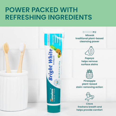 Himalaya Bright White Toothpaste, Fluoride Free to Reduce Plaque & Whiten Teeth, 6.17 oz...