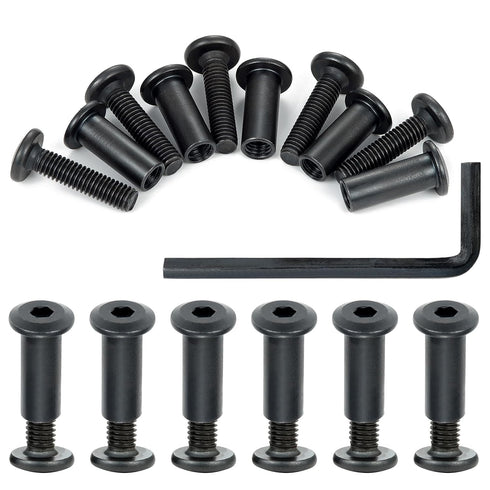 50 Sets Bolts and Nuts Set - M6x25mm Black Hex Screws Metel Bolts and Nuts Kit for Furniture Cam Lock Fasteners, Bed Frame Screws and Bolts Replac...