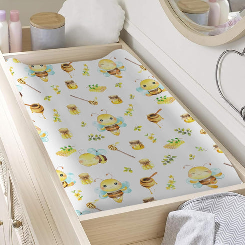 Cartoon Bees Boho Leaves Honey Changing Pad Covers for Baby Boy Girl 32''x16'' Bees Retro Floral Fitted Changing Pad Sheets Bees Comfort Soft Brea...