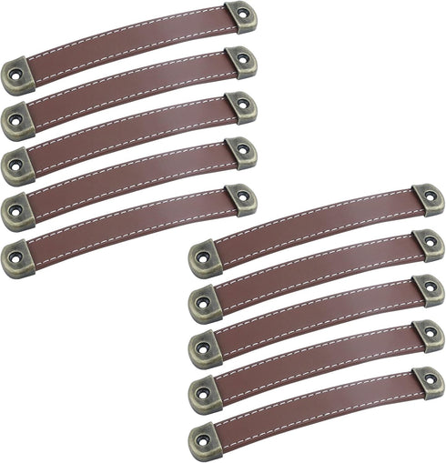 Semetall 10 Pack Leather Drawer Pulls,6.1" Length Cabinet Handles Pulls for Furniture Door Cupboard Dresser Handles 5" Hole Center,Brown...