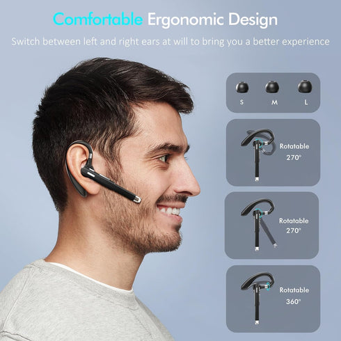 Bluetooth Headset,Wireless Bluetooth Earpiece V5.2 Hands-Free Earphones CVC 8.0 Noise Canceling with Dual-Mic for Driving/Business/Office, Compati...