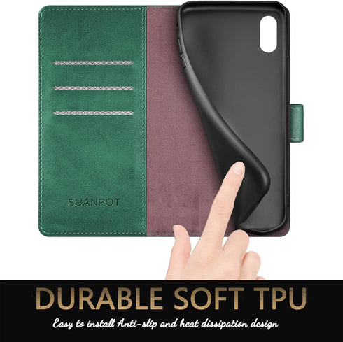SUANPOT for iPhone Xs Max 6.5"(Non XS 5.8") with RFID Blocking Leather Wallet case Credit Card Holder,Flip Folio Book Phone case Shockproof Cover ...