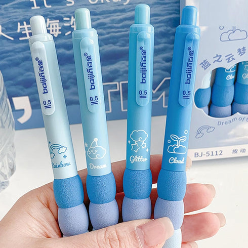 4 Pcs Cute Gel Pens Aesthetic Retractable Pens Blue Soft Grip Pen 0.5mm Black Ink Pen Kawaii Office School Pens Supplies for Girls Boys Women Men ...