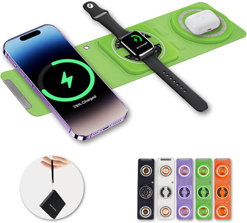 3-in-1 Foldable Magnetic Wireless Charger Keychain, 15W Travel Fast Charger Phone 15/14/13/12 Pro/Max/Plus, Watch, AirPods, Samsung Galaxy/Note, C...