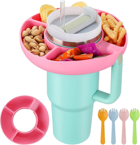 Snack Bowl for Stanley Cup, Silicone Snack Tray 40 oz Tumbler with Handle Reusable Snack Ring Suit for Car Cup Holder, Cinema, Camping, Picnicking...