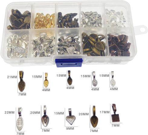 200pcs Mixed 10 Styles Tibetan Silver Bronze Gold Glue on Bail Tag for Jewelry Making Crafting...