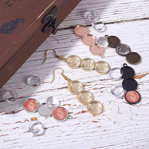 PH PandaHall 40 Sets 3-Consecutive Earring Blanks, 40pcs 8 Colors Round Earring Bezel Trays Backs Base Blank, 120pcs Glass Cabochon Dome Tiles and...