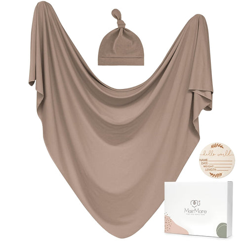 Baby Swaddle Receiving Blankets with Matching Beanie Set Newborn Nursery Swaddle Wrap for Baby Girls and Boys (Brown)...