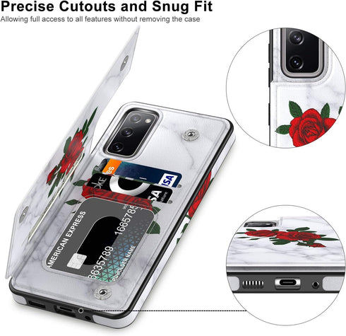 LETO Galaxy S20 FE Case,Flip Folio Leather Wallet Case Cover with Fashion Flower Designs for Girls Women,with Card Slots Kickstand Protective Phon...