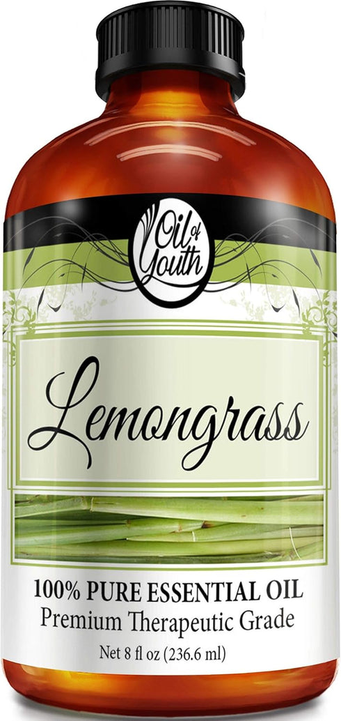 Oil of Youth Essential Oils 8oz - Lemongrass Essential Oil - 8 Fluid Ounces - Lemongrass Oil - Aromatherapy Oils - Lemongrass Essential Oil for Di...