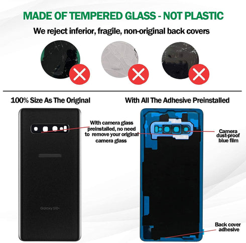 Galaxy S10+ Back Cover Glass Replacement with Pre-Installed Camera Lens +All The Adhesive +Installation Manual +Repair Tool Kit for Samsung Galaxy...