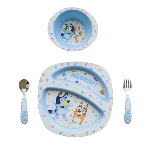 The First Years Bluey 4-Piece Place Setting - BPA Free Dishwasher Safe Toddler Dinnerware Set with Divided Plate, Bowl, Fork, Spoon - Multicolor...