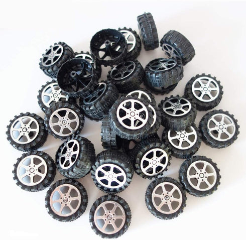 100 Pcs Plastic Roll 2mm Dia Shaft Toys Car Wheel for DIY Model Toy RC Car Truck Building Projects...