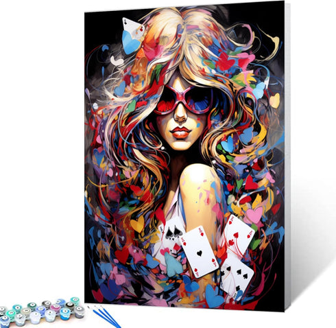 Poker Woman Girl Portrait DIY Paint by Numbers for Adults Graffiti Fashion Women Girl DIY Oil Painting Acrylic Paint Art Painting Kits Canvas with...