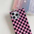 Rectangle Pink Checkered Phone Case for iPhone 15 Pro (6.1in) Cute Checkerboard Checker Flag Print Glossy Slim Trendy Rectangled Edge Strong Shock...