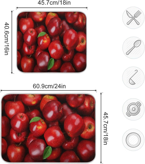 Fruit Red Apples Dish Drying Mat, 18x24inch Soft Foldable Absorbent Dishes Drainer/Rack Pad for Kitchen Countertop...