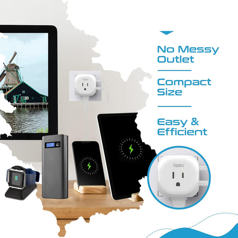 Ceptics European Travel Plug Adapter - 5 Input with 20W PD-QC 3.1A Dual USB-C and USB - Light Weight - USA to Any Type C Countries Such as Italy, ...