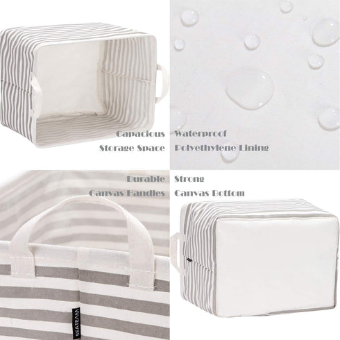 Sea Team Collapsible Canvas Fabric Storage Basket with Handles, Rectangle Waterproof Storage Bin, Box, Cube, Foldable Shelf Basket, Closet Organiz...