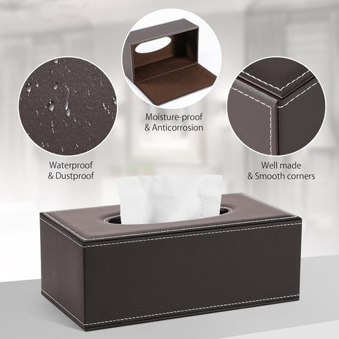 KINGFOM Rectangular PU Leather Tissue Box Cover - Facial Tissue Paper Napkin Holder for Bathroom, Home, Office, Car Automotive Decoration with Mag...